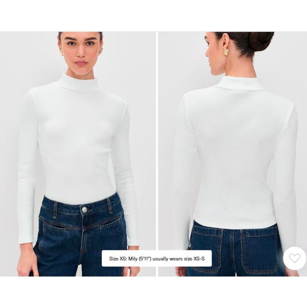 Veronica Beard Nate Mock Turtleneck Ribbed Long Sleeve Top XS NWT 228 White